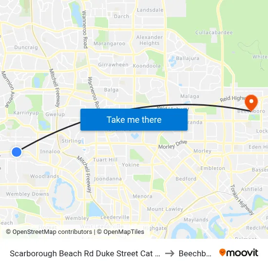 Scarborough Beach Rd Duke Street Cat Id 15 to Beechboro map