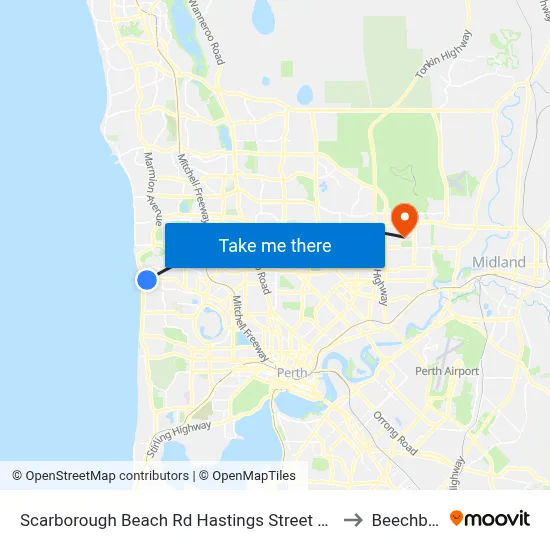 Scarborough Beach Rd Hastings Street Cat Id 19 to Beechboro map
