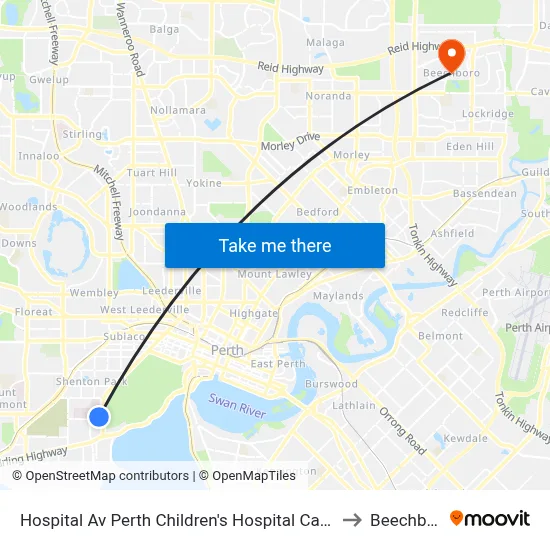 Hospital Av Perth Children's Hospital Cat Id 132 to Beechboro map