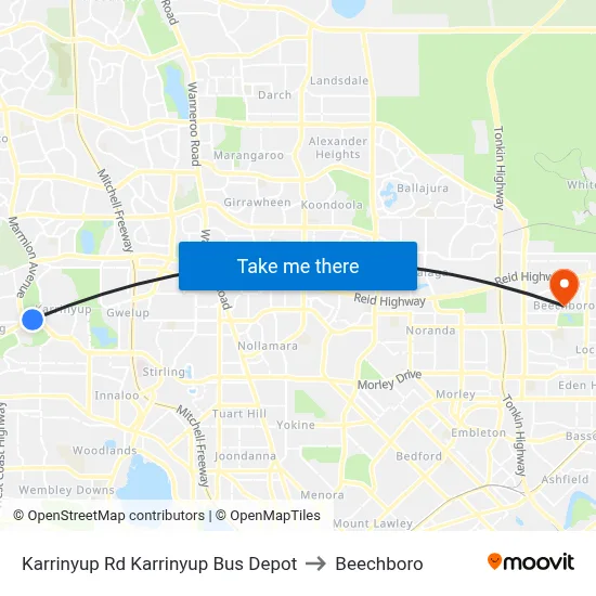 Karrinyup Rd Karrinyup Bus Depot to Beechboro map
