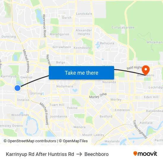 Karrinyup Rd After Huntriss Rd to Beechboro map