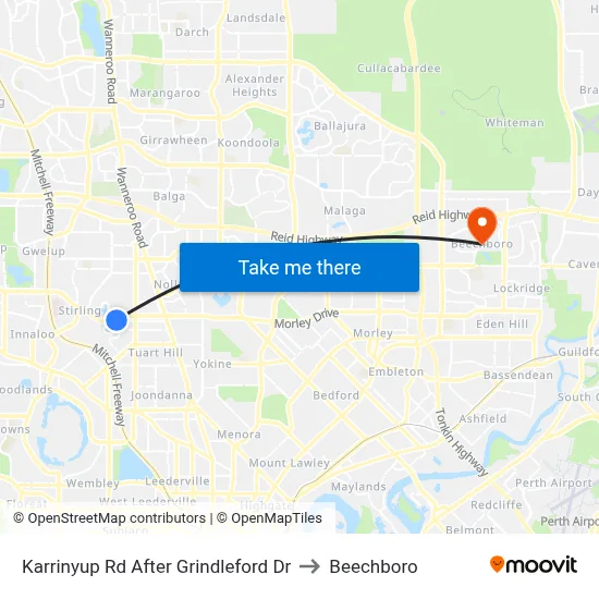 Karrinyup Rd After Grindleford Dr to Beechboro map