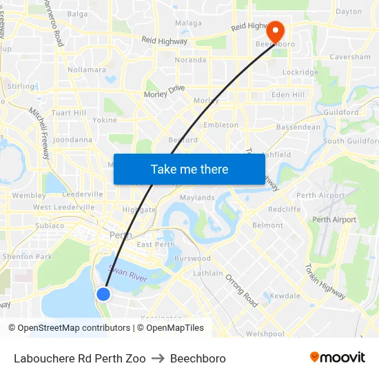 Labouchere Rd Perth Zoo to Beechboro map