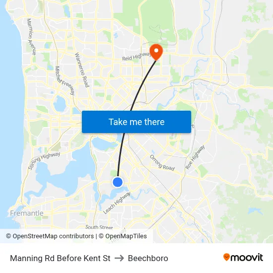 Manning Rd Before Kent St to Beechboro map