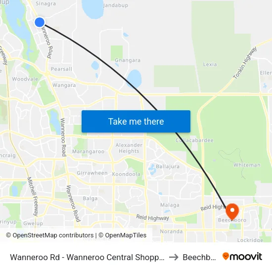 Wanneroo Rd - Wanneroo Central Shopping Ctr to Beechboro map