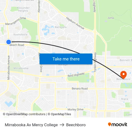 Mirrabooka Av Mercy College to Beechboro map