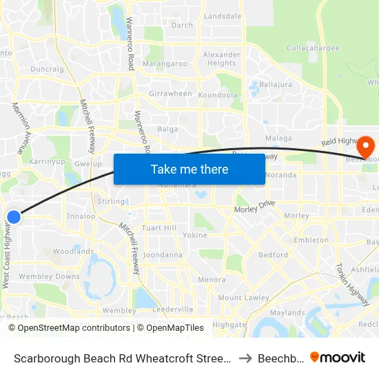 Scarborough Beach Rd Wheatcroft Street Cat Id 22 to Beechboro map