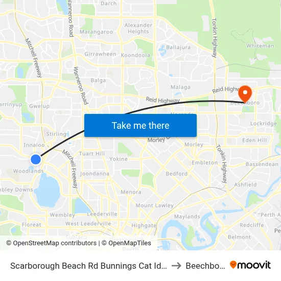 Scarborough Beach Rd Bunnings Cat Id 34 to Beechboro map