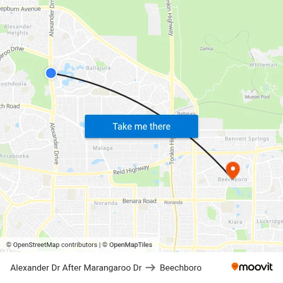 Alexander Dr After Marangaroo Dr to Beechboro map