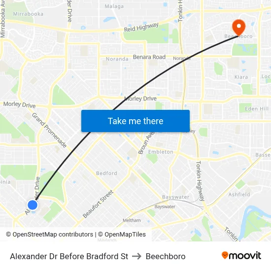 Alexander Dr Before Bradford St to Beechboro map