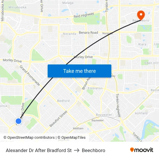 Alexander Dr After Bradford St to Beechboro map