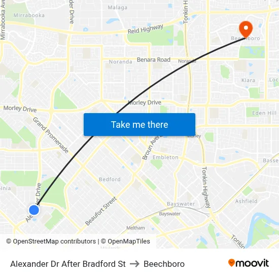 Alexander Dr After Bradford St to Beechboro map