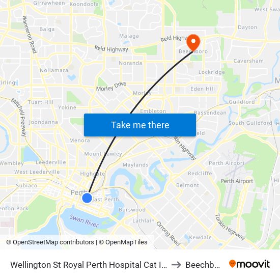 Wellington St Royal Perth Hospital Cat Id 69 to Beechboro map