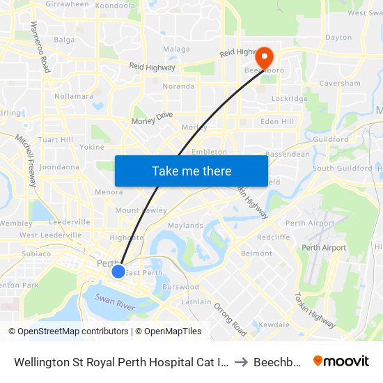 Wellington St Royal Perth Hospital Cat Id 56 to Beechboro map