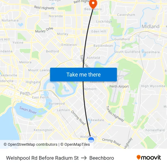 Welshpool Rd Before Radium St to Beechboro map