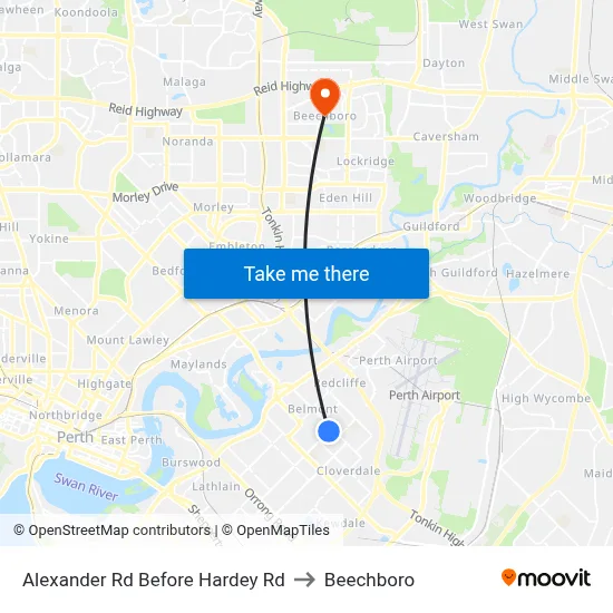 Alexander Rd Before Hardey Rd to Beechboro map