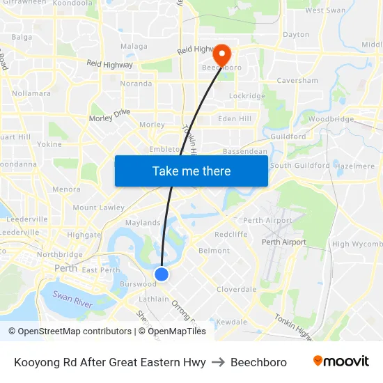 Kooyong Rd After Great Eastern Hwy to Beechboro map