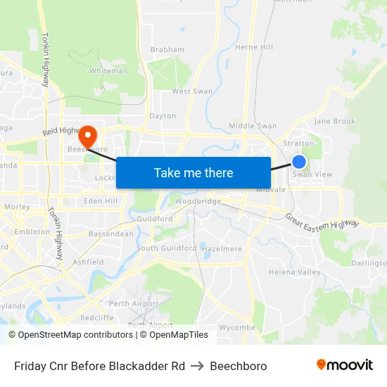 Friday Cnr Before Blackadder Rd to Beechboro map