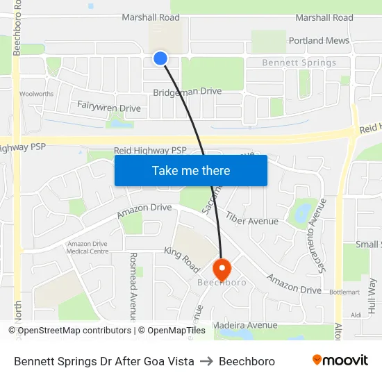 Bennett Springs Dr After Goa Vista to Beechboro map