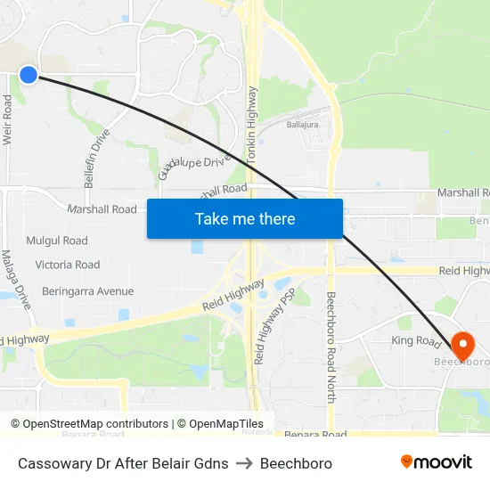 Cassowary Dr After Belair Gdns to Beechboro map