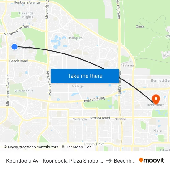 Koondoola Av - Koondoola Plaza Shopping Ctr to Beechboro map