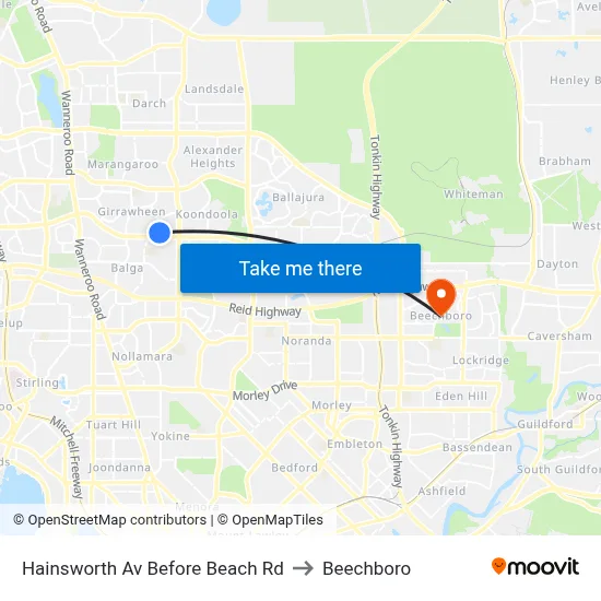 Hainsworth Av Before Beach Rd to Beechboro map