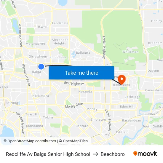 Redcliffe Av Balga Senior High School to Beechboro map