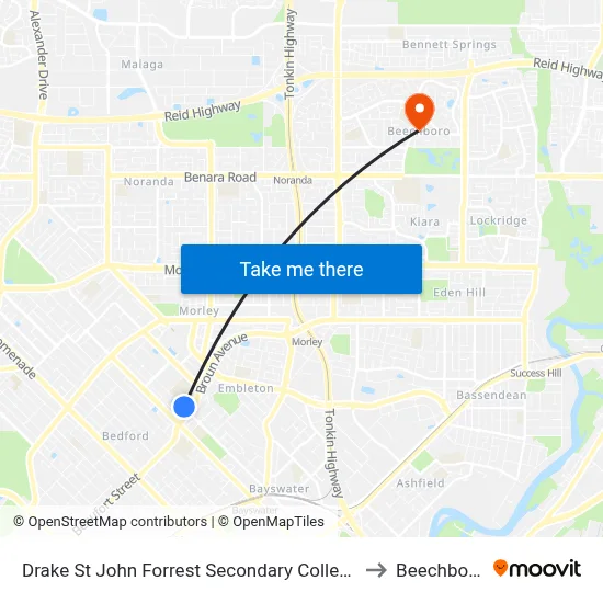 Drake St John Forrest Secondary College to Beechboro map