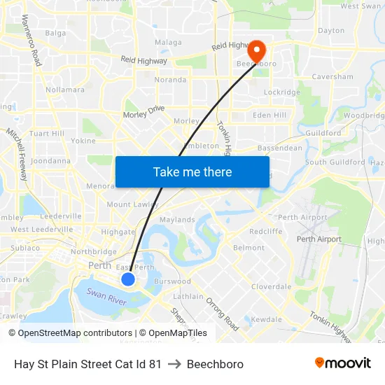 Hay St Plain Street Cat Id 81 to Beechboro map