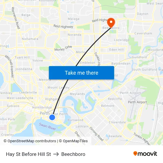 Hay St Before Hill St to Beechboro map