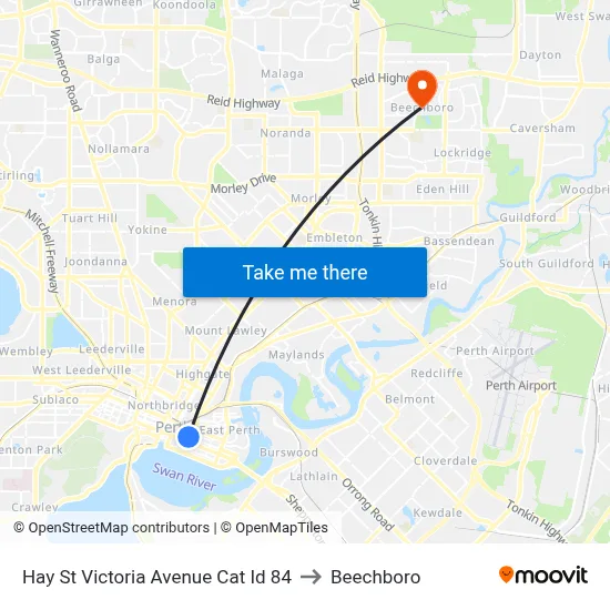 Hay St Victoria Avenue Cat Id 84 to Beechboro map