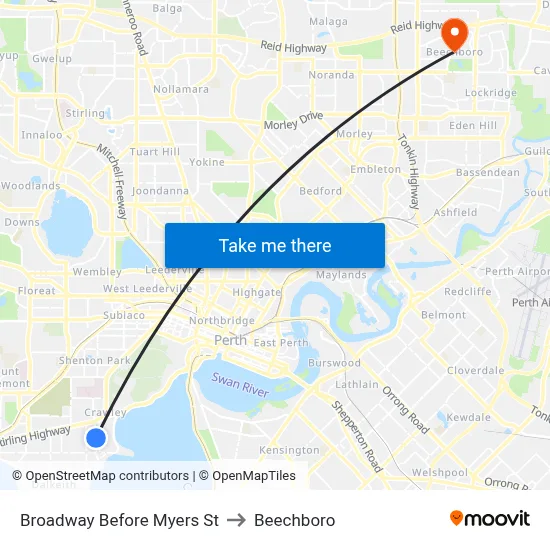 Broadway   Before Myers St to Beechboro map