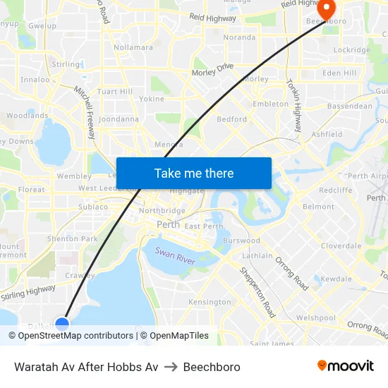 Waratah Av After Hobbs Av to Beechboro map