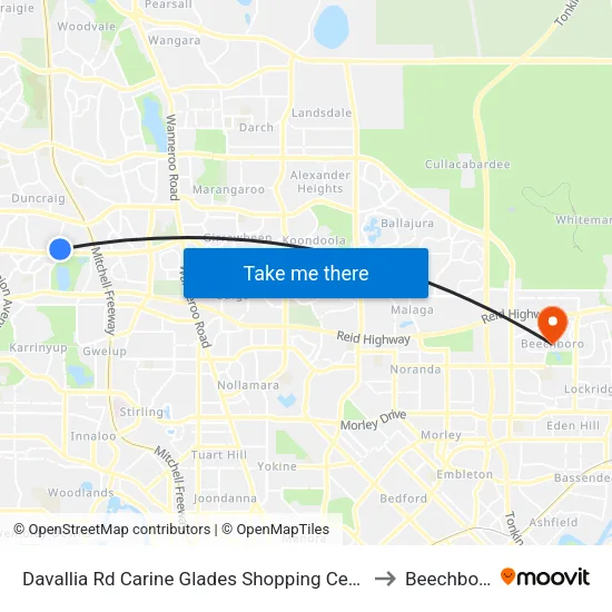 Davallia Rd Carine Glades Shopping Centre to Beechboro map