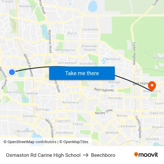 Osmaston Rd Carine High School to Beechboro map