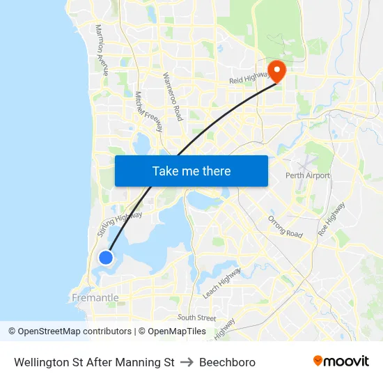 Wellington St After Manning St to Beechboro map
