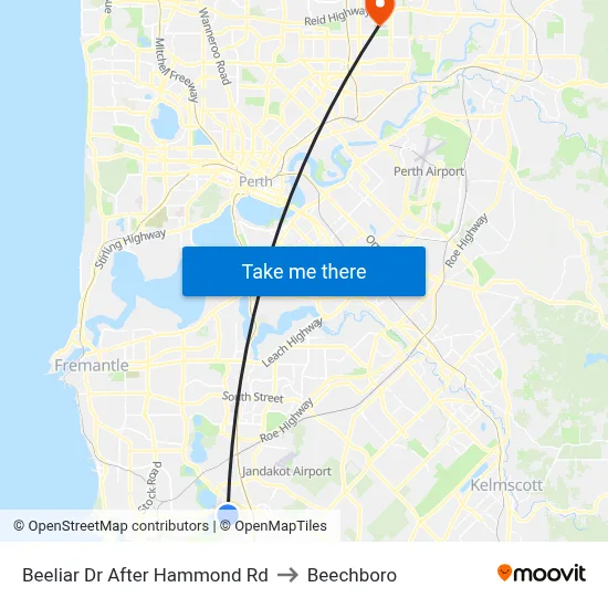 Beeliar Dr After Hammond Rd to Beechboro map