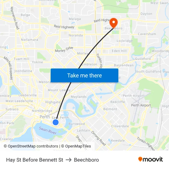 Hay St Before Bennett St to Beechboro map