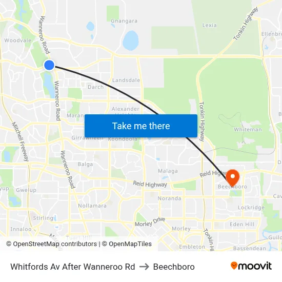 Whitfords Av After Wanneroo Rd to Beechboro map