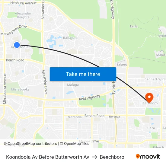 Koondoola Av Before Butterworth Av to Beechboro map