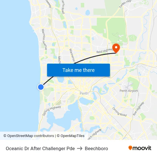 Oceanic Dr After Challenger Pde to Beechboro map
