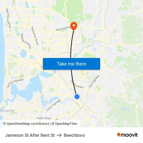 Jameson St After Bent St to Beechboro map