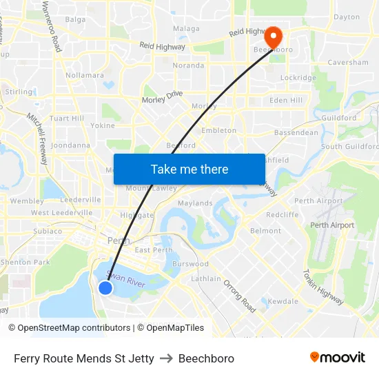 Ferry Route Mends St Jetty to Beechboro map