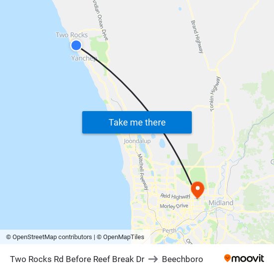 Two Rocks Rd Before Reef Break Dr to Beechboro map