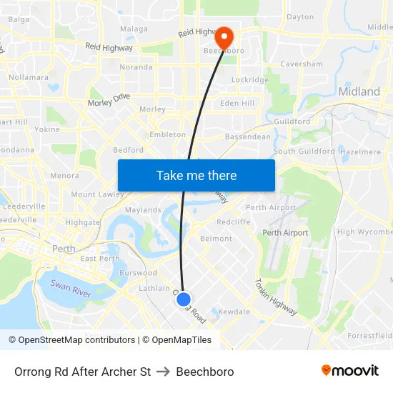 Orrong Rd After Archer St to Beechboro map