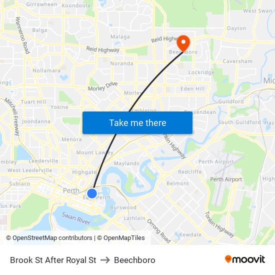 Brook St After Royal St to Beechboro map