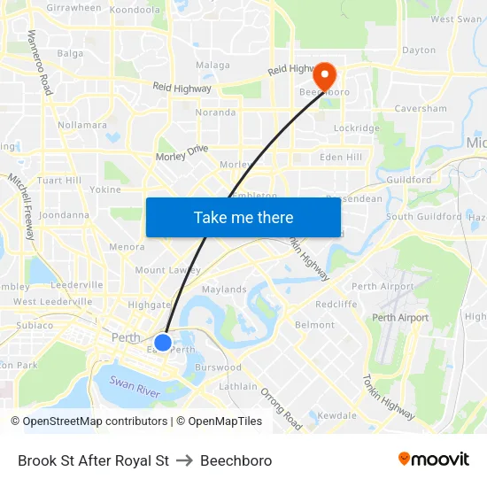 Brook St After Royal St to Beechboro map