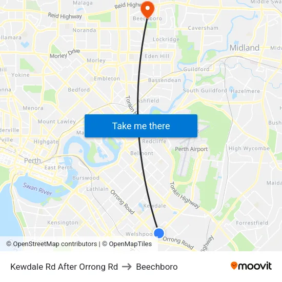 Kewdale Rd After Orrong Rd to Beechboro map