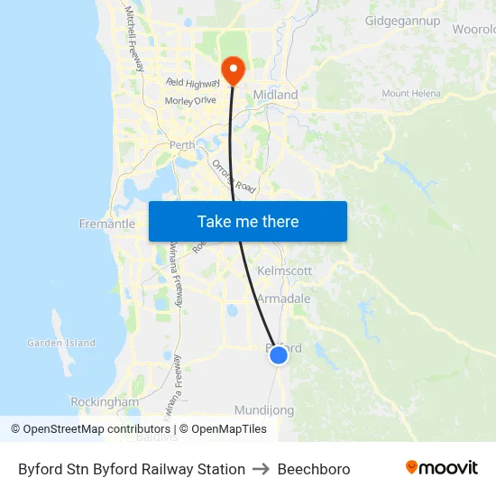 Byford Stn Byford Railway Station to Beechboro map