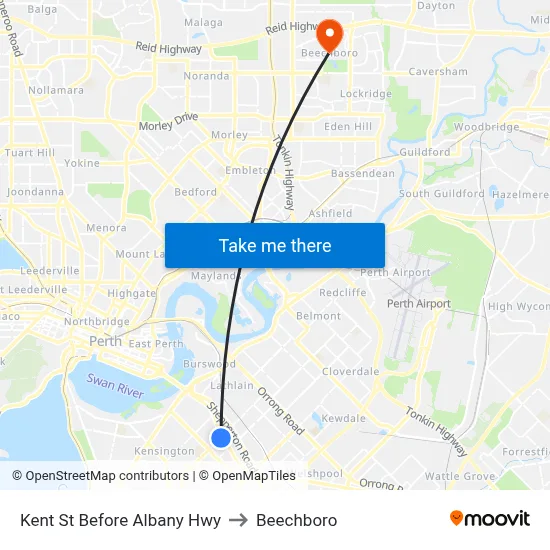 Kent St Before Albany Hwy to Beechboro map